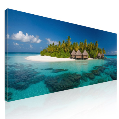 Quadro Paesaggio Mare Isola Tropicale Con Bungalow Su Acqua Turchese  seal21 quadro stampato su tela