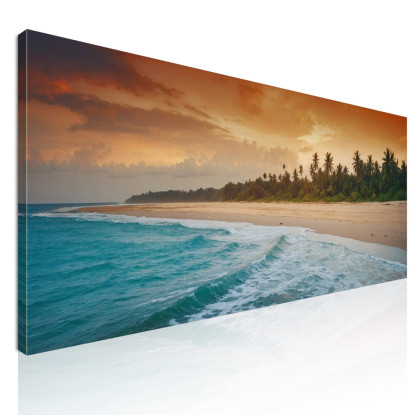 Quadro Paesaggio Mare Cielo Colorato E Palme Su Spiaggia Tropicale Al Tramonto  seal28 quadro stampato su tela