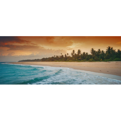 Quadro Paesaggio Mare Cielo Colorato E Palme Su Spiaggia Tropicale Al Tramonto seal28 quadro stampato su tela