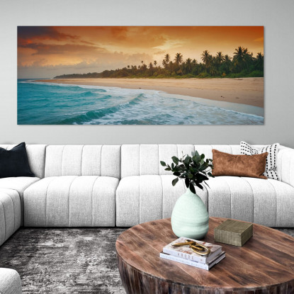 Quadro Paesaggio Mare Cielo Colorato E Palme Su Spiaggia Tropicale Al Tramonto seal28 quadro stampato su tela