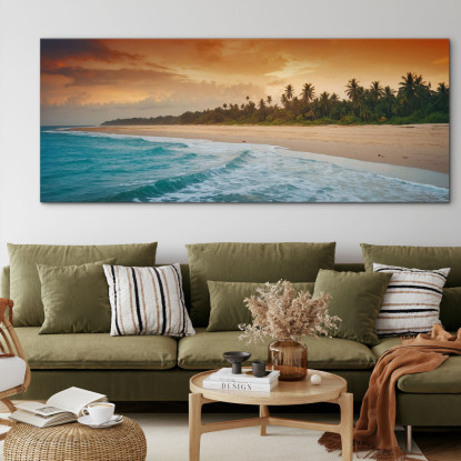Quadro Paesaggio Mare Cielo Colorato E Palme Su Spiaggia Tropicale Al Tramonto seal28 quadro stampato su tela