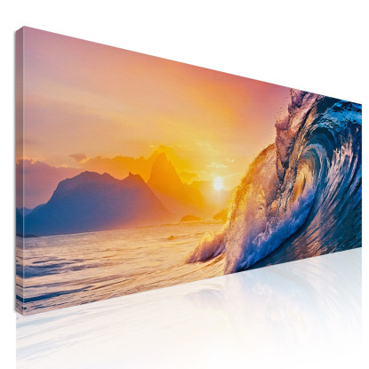 Quadro Paesaggio Mare Onde Al Tramonto Con Vista Montagne  seal32 quadro stampato su tela