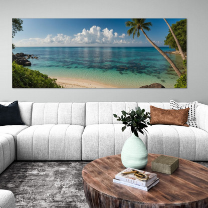 Quadro Paesaggio Mare Spiaggia Tropicale Tranquilla Con Mare Trasparente E Palme Rigogliose  seal35 quadro stampato su tela