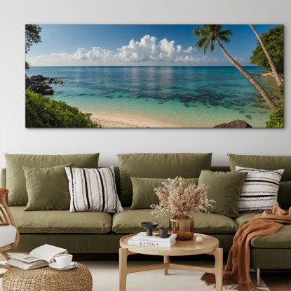 Quadro Paesaggio Mare Spiaggia Tropicale Tranquilla Con Mare Trasparente E Palme Rigogliose  seal35 quadro stampato su tela