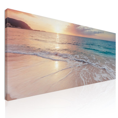 Quadro Paesaggio Mare Spiaggia Serene Al Tramonto Con Onde E Cielo Rosato  seal40 quadro stampato su tela