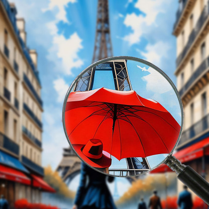 Moderne Malerei, Abstrakte Stadt, Schicke Frau Mit Rotem Regenschirm In Den Straßen Von Paris Und Blick Auf Den Eiffelturm  druc