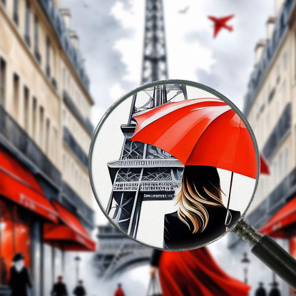 Modern Painting Abstract City Elegant Woman With Red Umbrella Walking In Paris With Eiffel Tower  canvas print