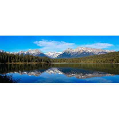 Pintura De Montañas Sereno Lago De Montaña Con Un Reflejo Perfecto De Picos Nevados Y Bosques De Pinos  cuadro en lienzo