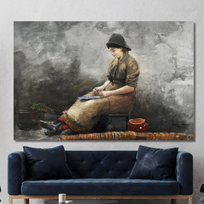 A Fishergirl Baiting Lines Winslow Homer canvas print