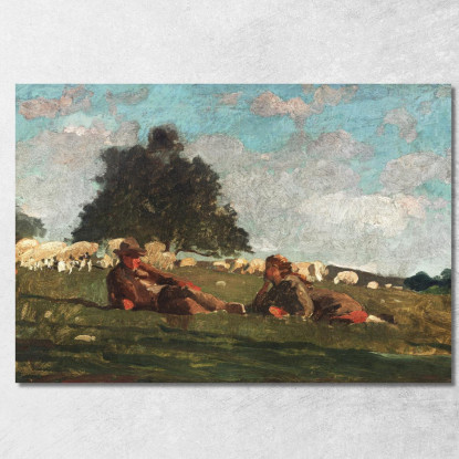 Niño Y Niña En Un Campo Con Ovejas Winslow Homer cuadro en lienzo