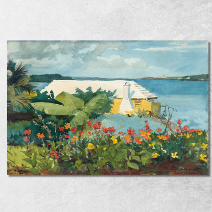 Giardino Fiorito E Bungalow Bermuda Winslow Homer quadro stampato su tela