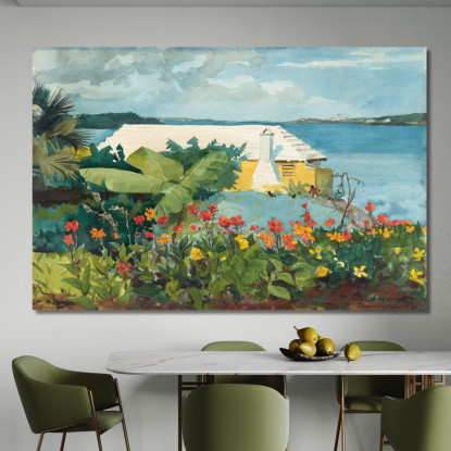 Jardin Fleuri Et Bungalow Bermudes Winslow Homer tableau impression sur toile