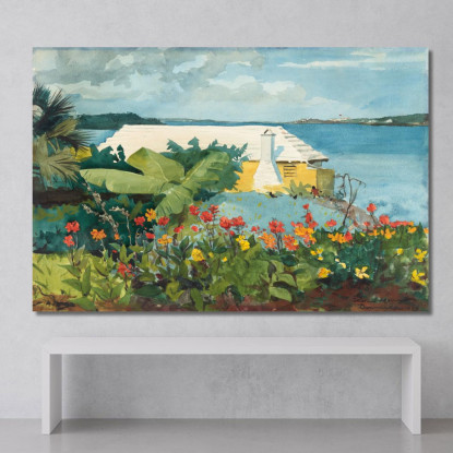 Giardino Fiorito E Bungalow Bermuda Winslow Homer quadro stampato su tela