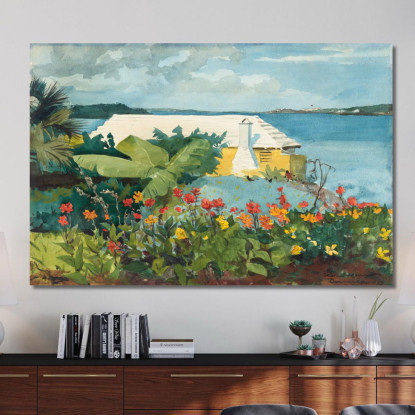 Giardino Fiorito E Bungalow Bermuda Winslow Homer quadro stampato su tela