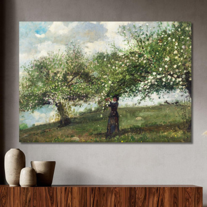 Fille Cueillant Des Fleurs De Pommier Winslow Homer tableau impression sur toile