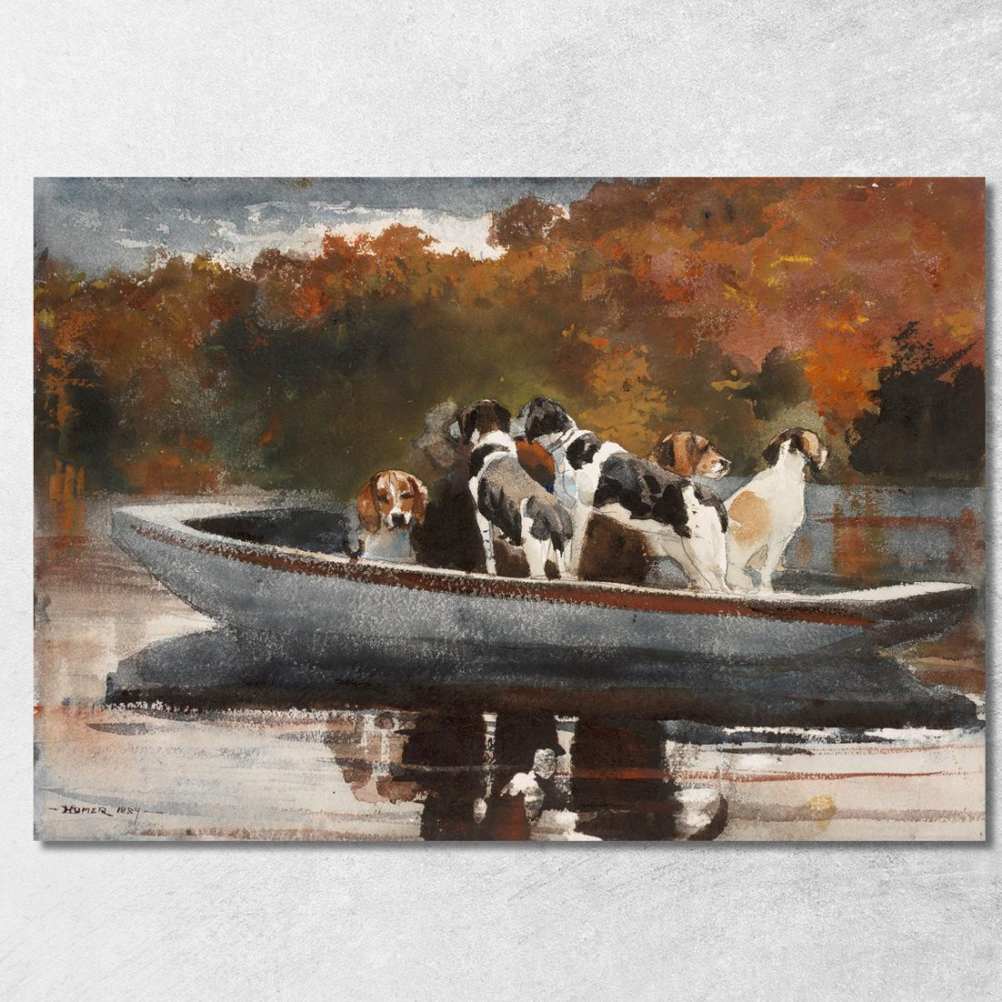 Cani Da Caccia In Barca In Attesa Della Partenza Winslow Homer quadro stampato su tela