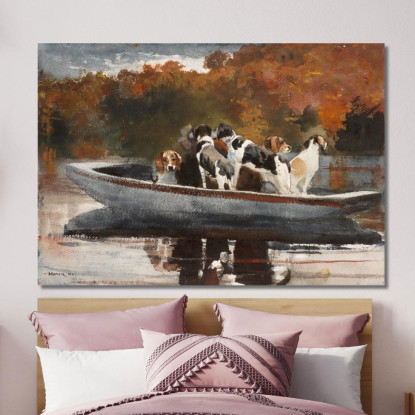 Chiens De Chasse En Bateau En Attente Du Départ Winslow Homer tableau impression sur toile