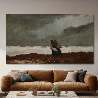 Due Figure In Riva Al Mare Winslow Homer quadro stampato su tela