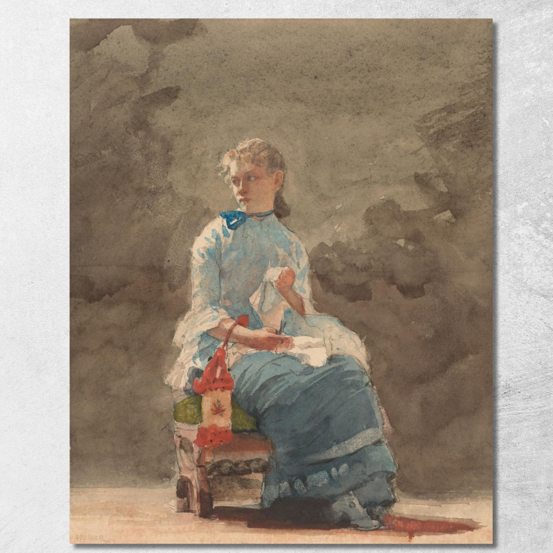 Mujer Joven Cosiendo Winslow Homer cuadro en lienzo