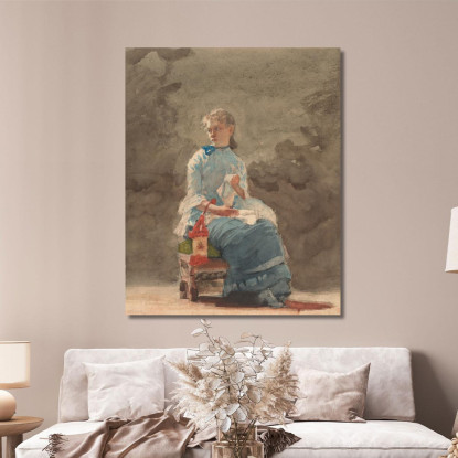 Mujer Joven Cosiendo Winslow Homer cuadro en lienzo