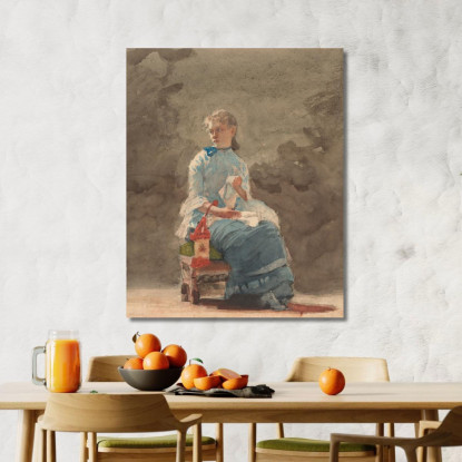 Mujer Joven Cosiendo Winslow Homer cuadro en lienzo
