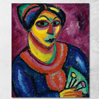 Donna Con Un Ventilatore Verde Alexej von Jawlensky avj131 quadro stampato su tela