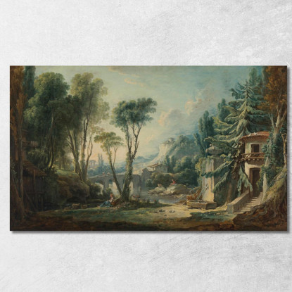 Paesaggio Di Pastori Con Fiume François Boucher fbc33 quadro stampato su tela