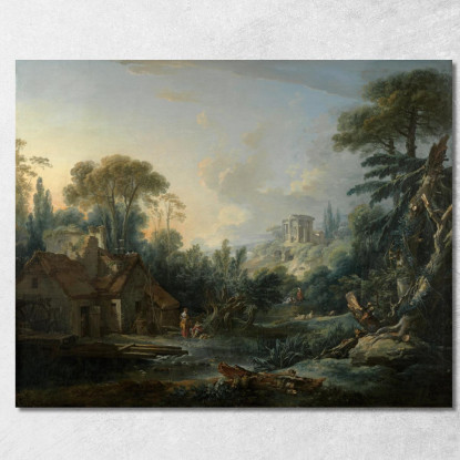 Paesaggio Con Mulino Ad Acqua François Boucher fbc43 quadro stampato su tela