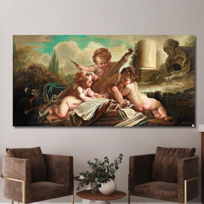 I Piccoli Birders I Bambini Musicali François Boucher fbc47 quadro stampato su tela
