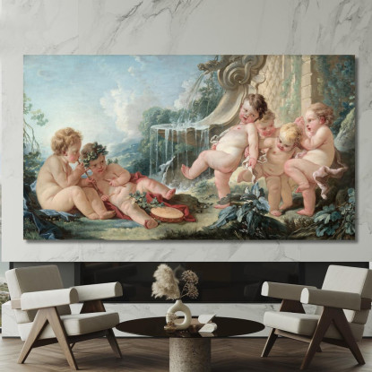 Musica E Danza E Amorini In Cospirazione François Boucher fbc58 quadro stampato su tela