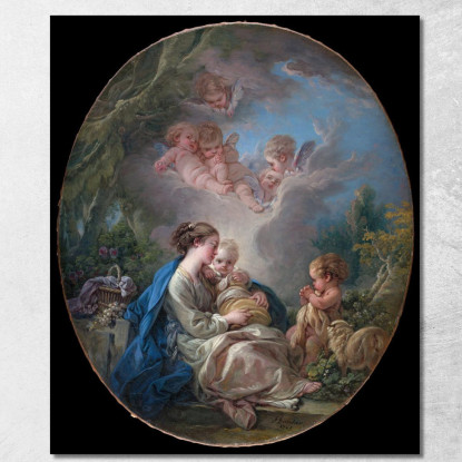 Madonna Col Bambino San Giovanni Battista E Angeli François Boucher fbc112 quadro stampato su tela