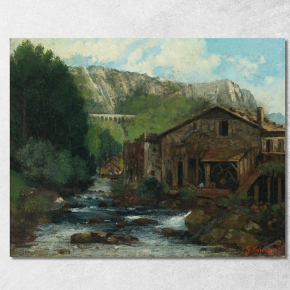 Un Mulino In Un Paesaggio Roccioso Gustave Courbet cg29 quadro stampato su tela