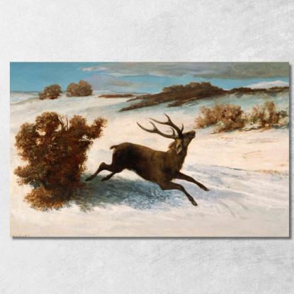 Cervi Che Corrono Nella Neve Gustave Courbet cg60 quadro stampato su tela