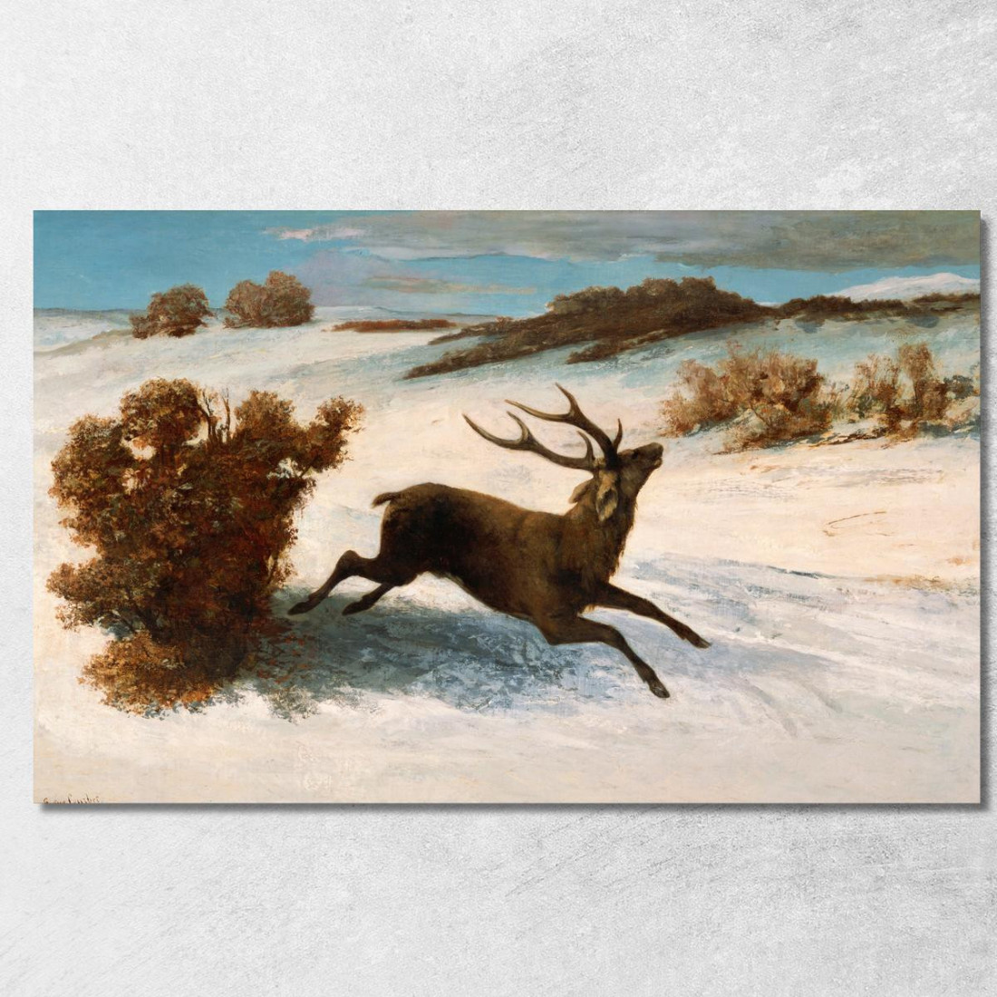 Cervi Che Corrono Nella Neve Gustave Courbet cg60 quadro stampato su tela