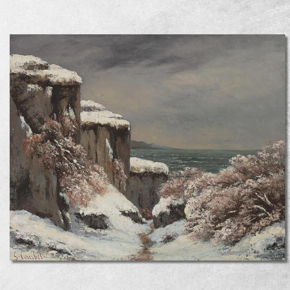 Scogliere In Riva Al Mare Sotto La Neve Gustave Courbet cg67 quadro stampato su tela