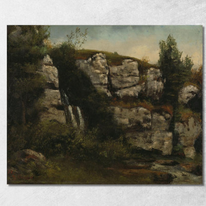 Paesaggio Con Scogliere Rocciose E Una Cascata Gustave Courbet cg94 quadro stampato su tela