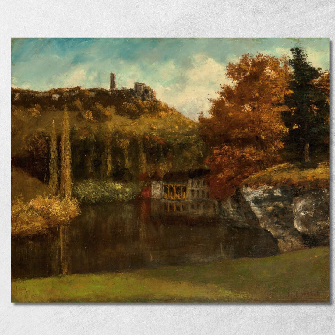 Il Lavoir Vista E Rovine Del Castello Di Scey-En-Varais Gustave Courbet cg100 quadro stampato su tela