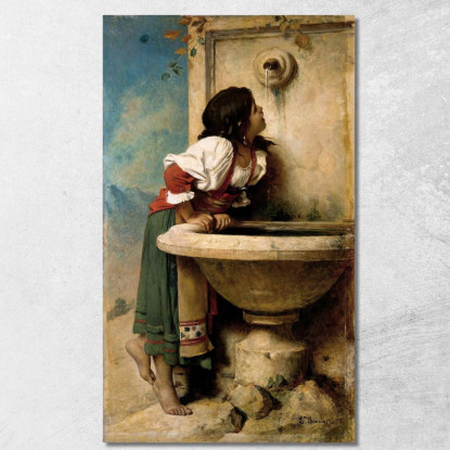 Ragazza Romana Alla Fontana Léon Bonnat lbn35 quadro stampato su tela