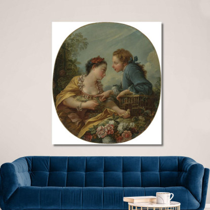 Una Giovane Donna E Una Gioventù Che Mettono Gli Uccelli Giovani In Una Gabbia Gli Uccelli Nidificano François Boucher quadro st