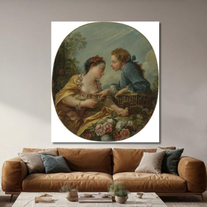 Una Giovane Donna E Una Gioventù Che Mettono Gli Uccelli Giovani In Una Gabbia Gli Uccelli Nidificano François Boucher quadro st