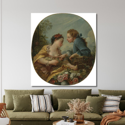 Una Giovane Donna E Una Gioventù Che Mettono Gli Uccelli Giovani In Una Gabbia Gli Uccelli Nidificano François Boucher quadro st