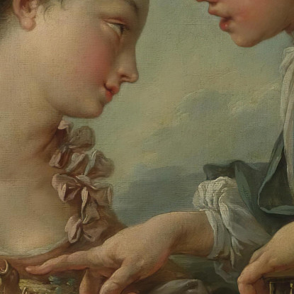 Eine Junge Frau Und Jugendliche Platzieren Junge Vögel In Einem Käfig Die Vogelnester François Boucher drucken auf leinwand