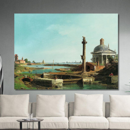 Una Serratura Una Colonna E Una Chiesa Accanto A Una Laguna Canaletto cnl2 quadro stampato su tela