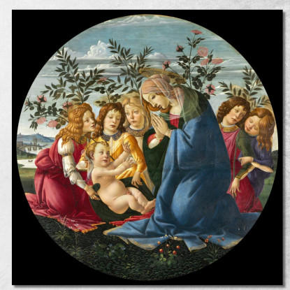 Madonna Adorante Il Bambino Con Cinque Angeli Sandro Botticelli sbt18 quadro stampato su tela