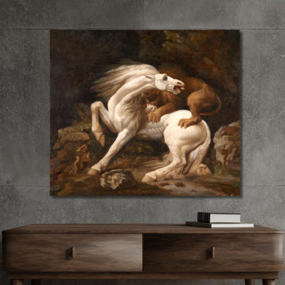Cavallo Attaccato Da Un Leone George Stubbs gst19 quadro stampato su tela