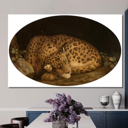 Leopardo Addormentato George Stubbs gst37 quadro stampato su tela
