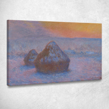 Pile Di Grano Effetto Neve Al Tramonto Claude Monet mnt313 quadro stampato su tela