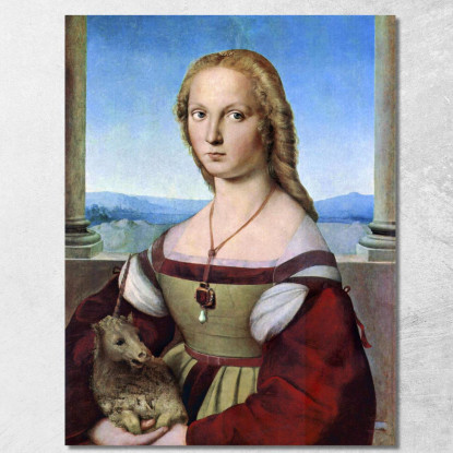 Giovane Donna Con Unicorno Raffaello Sanzio rph50 quadro stampato su tela