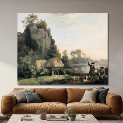Dos Caballeros Disparando Con Vistas A Los Riscos De Creswell Tomadas En El Acto George Stubbs cuadro en lienzo