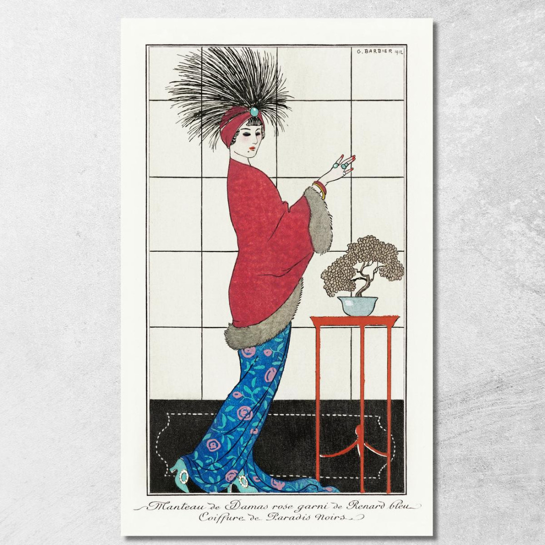 Costumi Parigini N. 35 Cappotto Damasco Rosa Da Journal Des Dames Et Des Modes George Barbier gbb22 quadro stampato su tela